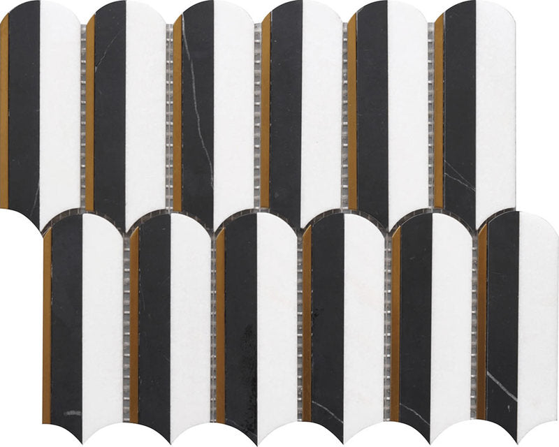 Mosaic Oval Marquina n Thassos Marble with Metal