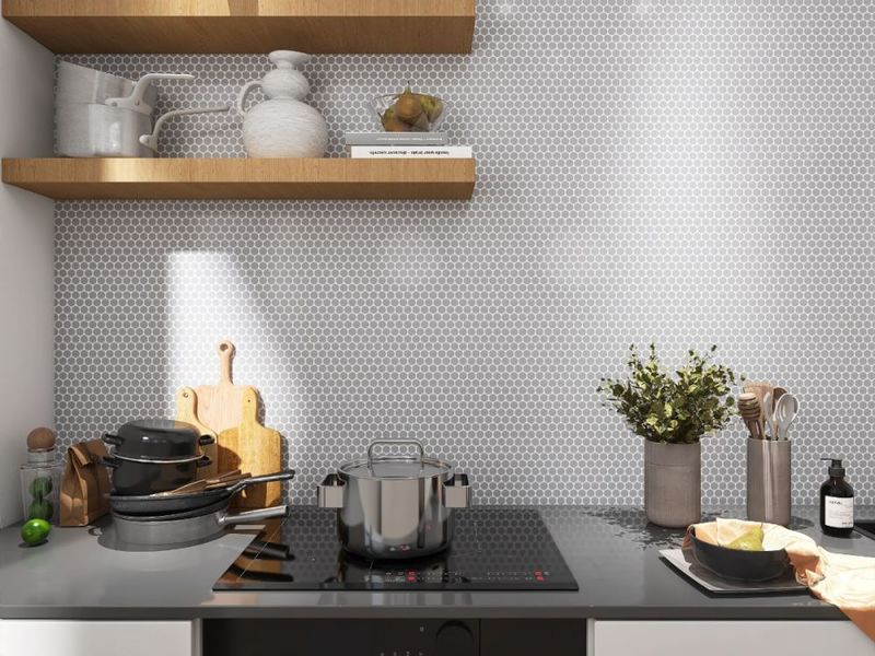 Mosaic Handmade Porcelain Penny Round - City Grey Matte