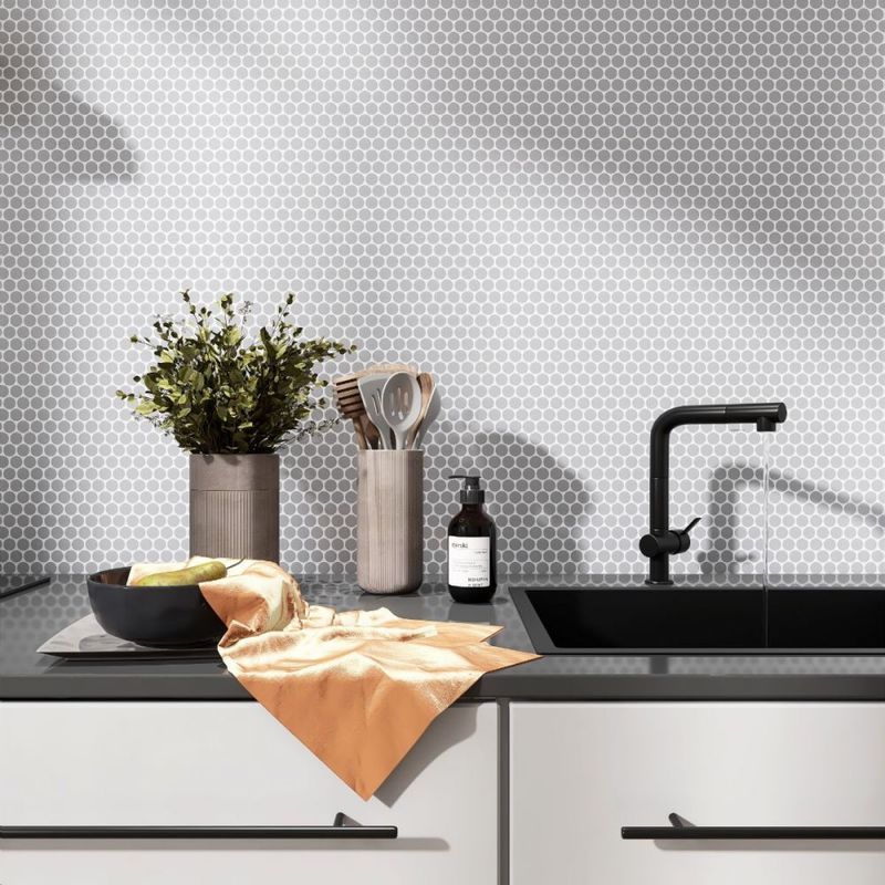 Mosaic Handmade Porcelain Penny Round - City Grey Matte