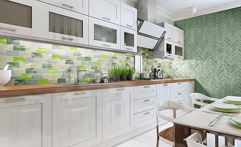 Kaleidoscope Handmade Ceramic Tile 3x6 - Happy Green