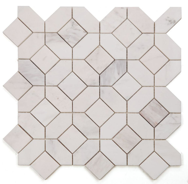 Mosaics Volakas and Thassos Marble Hexagon Pattern - White