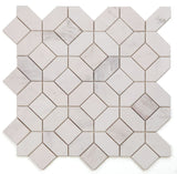 Mosaics Volakas and Thassos Marble Hexagon Pattern - White