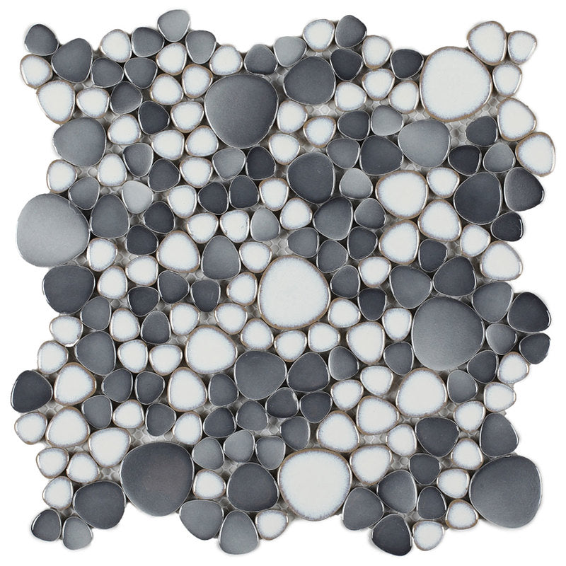Mosaic Porcelain Tile Mancala Pebble Series - Silver Grey
