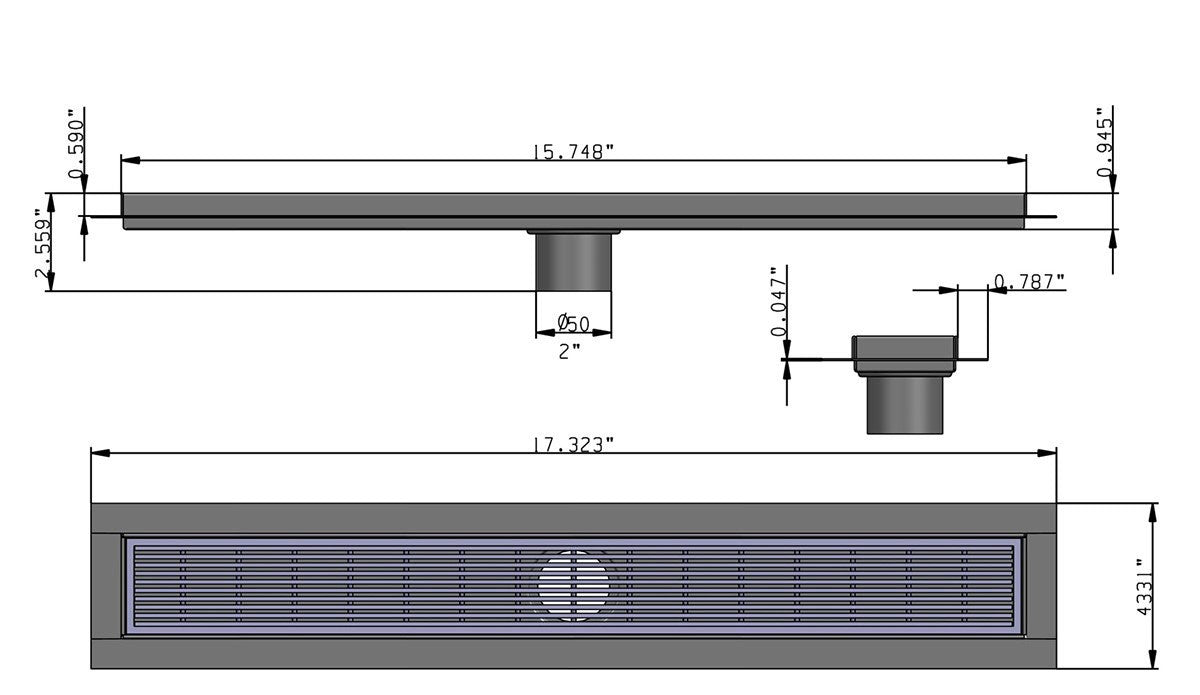 SereneDrains Linear Shower Drain Linear Wedge - Polished 16