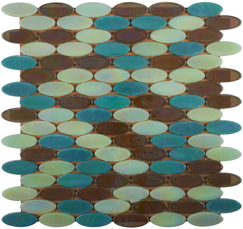Mosaic Glass Tile Oval Shape - Mix Green Blue and Taupe