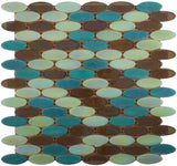 Mosaic Glass Tile Oval Shape - Mix Green Blue and Taupe