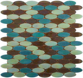 Mosaic Glass Tile Oval Shape - Mix Green Blue and Taupe