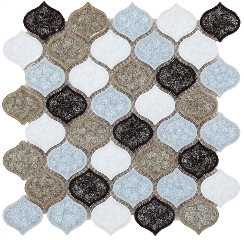 Mosaic Crackle Glass Tile Arabesque Shape - Mixed
