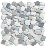 Marble and Glass Pebbles Mosaics Broken Shape - Blue White