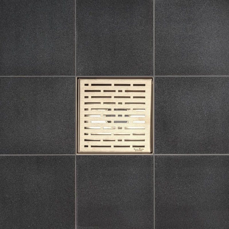 SereneDrains Square Shower Drain Broken Lane Satin Gold 6