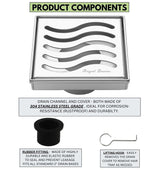 SereneDrains Square Shower Drain Ocean Wave 4 Polished