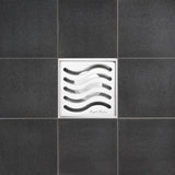 SereneDrains Square Shower Drain Ocean Wave 4 Polished