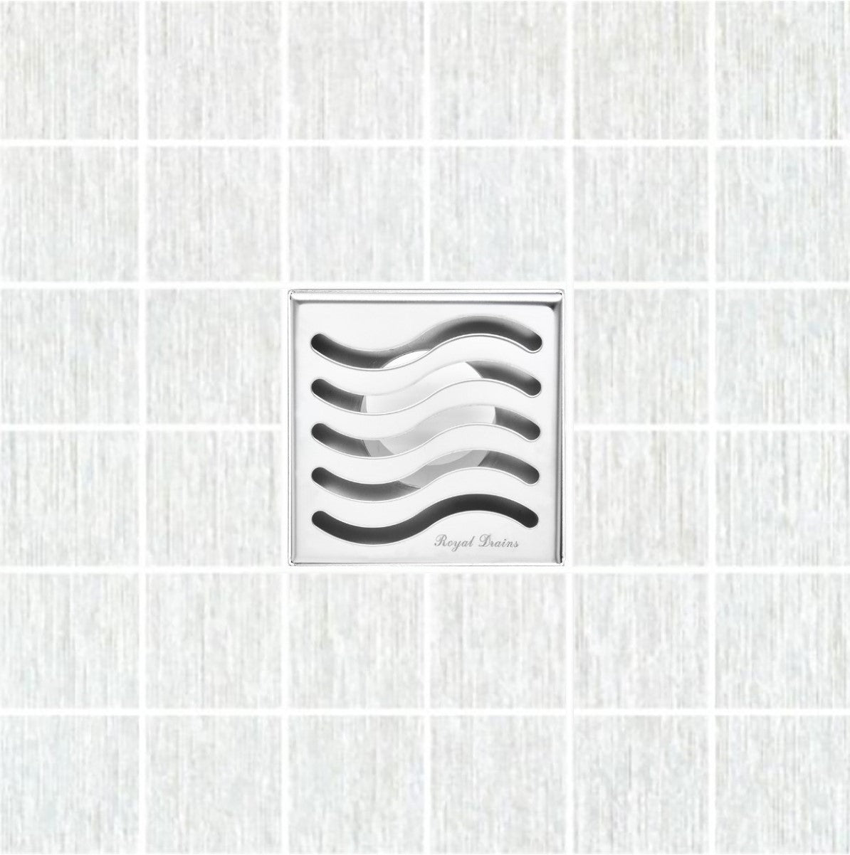SereneDrains Square Shower Drain Ocean Wave 4 Polished