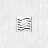 SereneDrains Square Shower Drain Ocean Wave 4 Polished