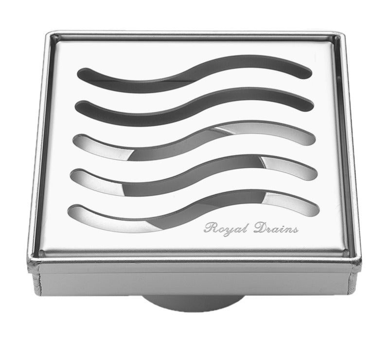 SereneDrains Square Shower Drain Ocean Wave 4 Polished