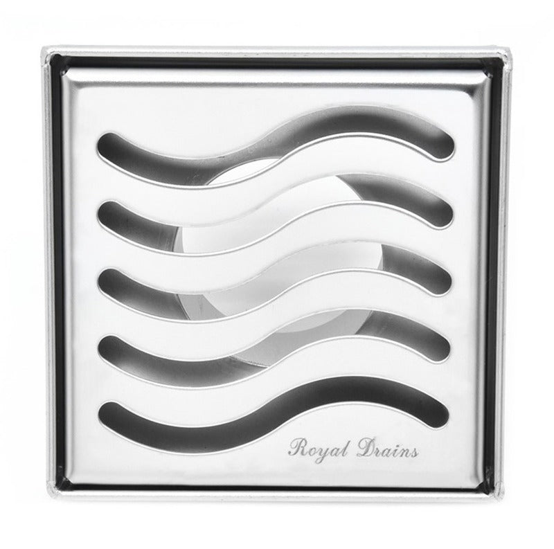 SereneDrains Square Shower Drain Ocean Wave 4 Polished