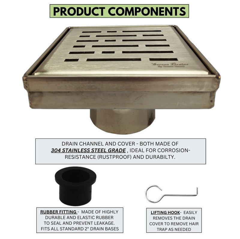 SereneDrains Square Shower Drain Broken Lane 4 Satin Gold