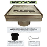 SereneDrains Square Shower Drain Broken Lane 4 Satin Gold