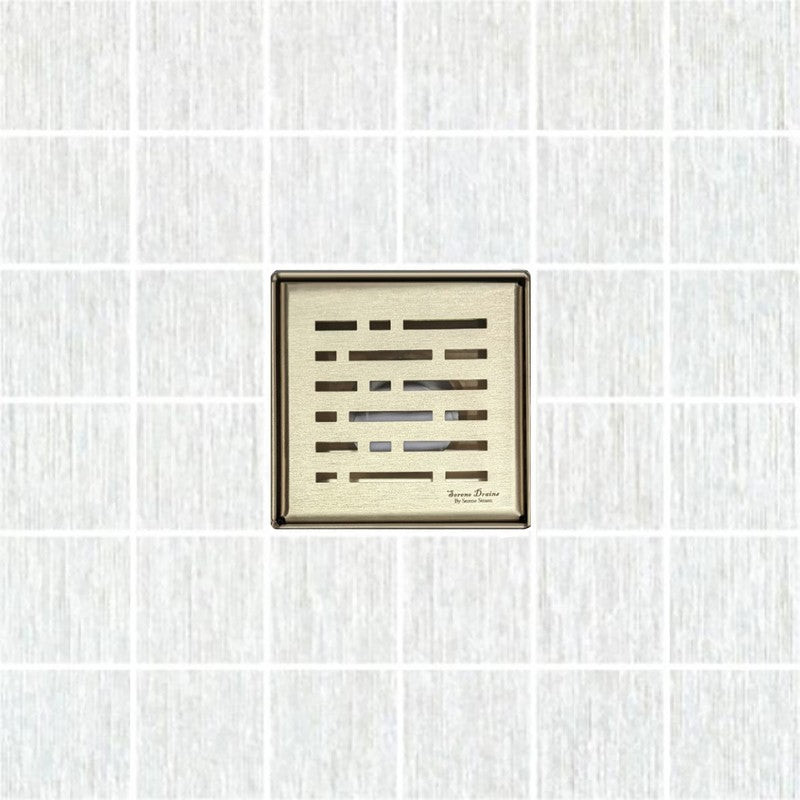 SereneDrains Square Shower Drain Broken Lane 4 Satin Gold