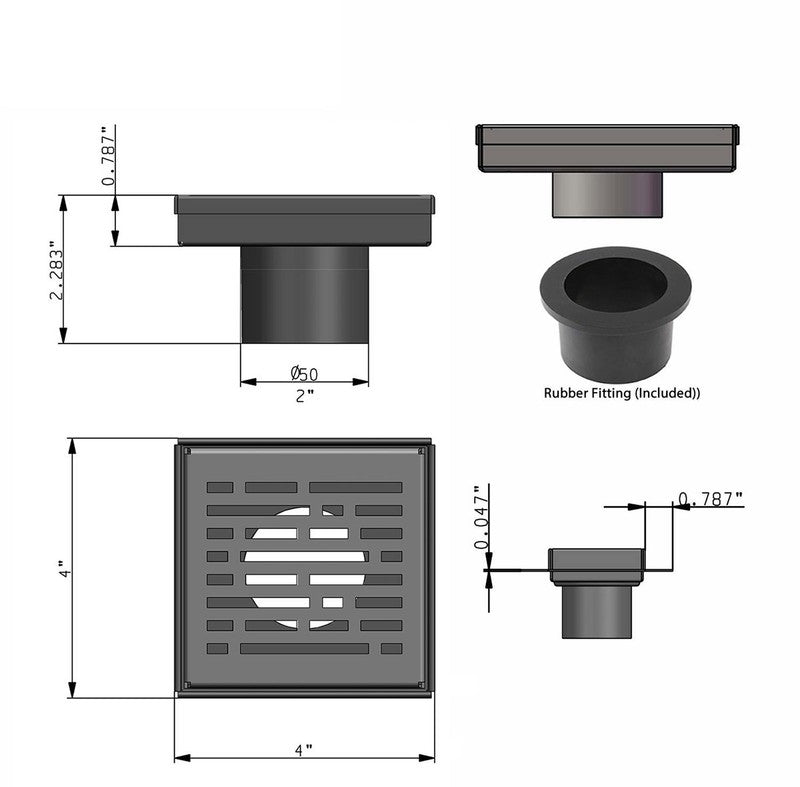 SereneDrains Square Shower Drain Broken Lane 4 Satin Gold