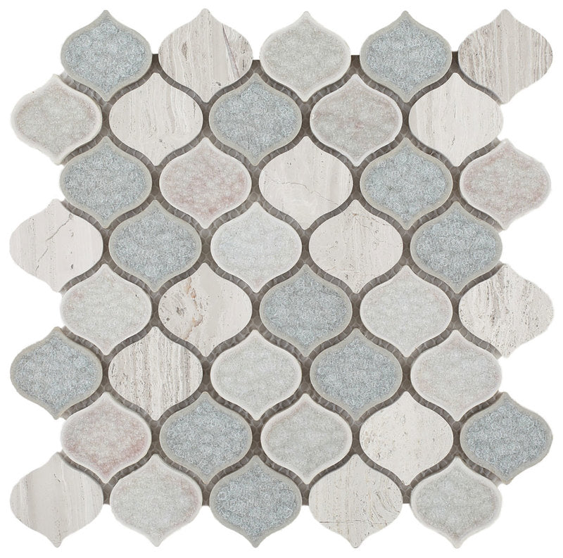 Mosaic Crackle Glass and Marble Tile Arabesque Shape - Purple
