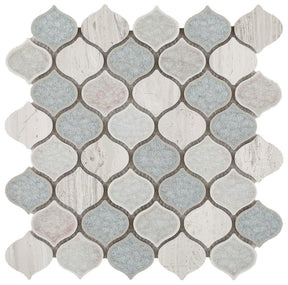 Mosaic Crackle Glass and Marble Tile Arabesque Shape - Purple