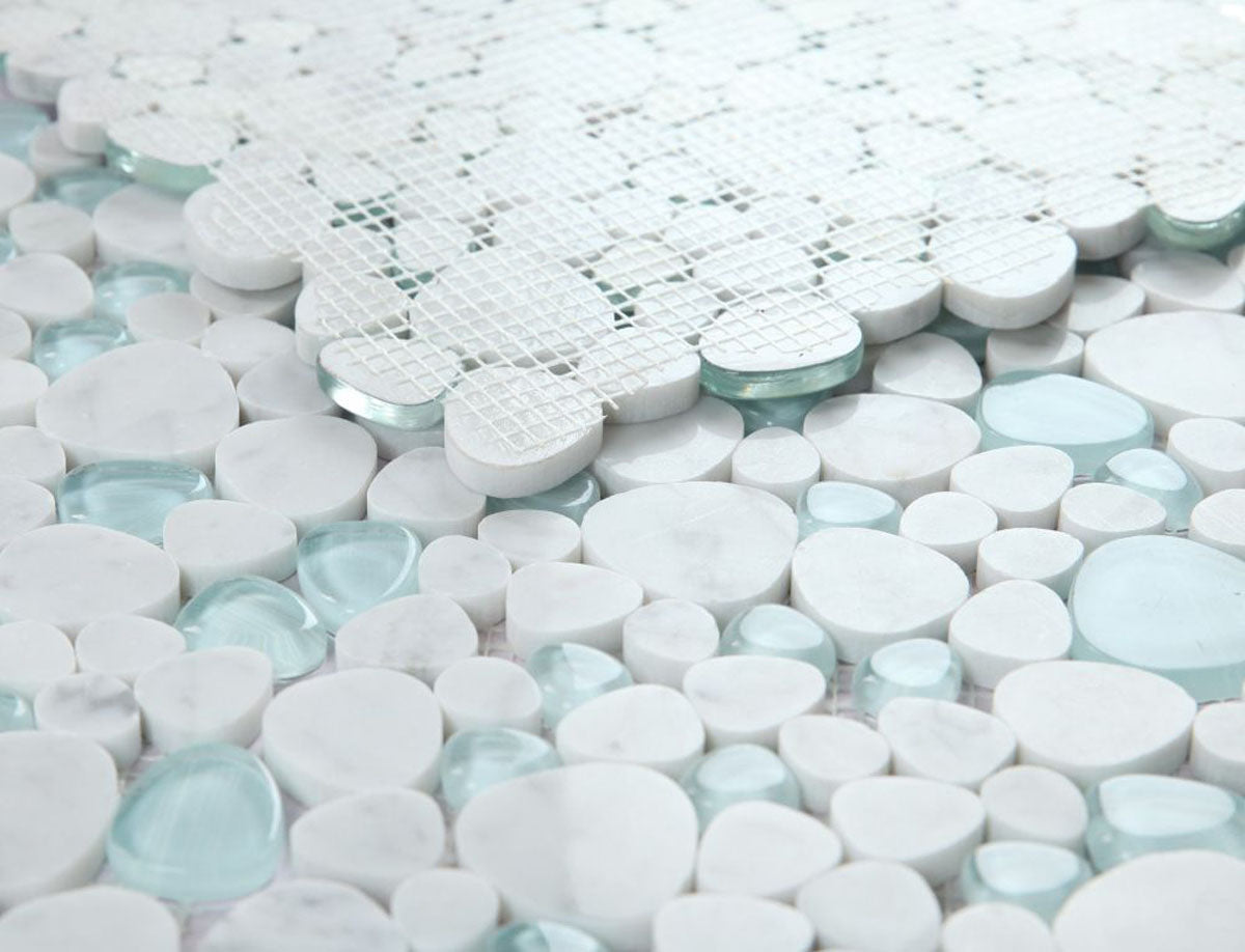 Mosaic Marble and Glass in Pebble look - Sea Blue