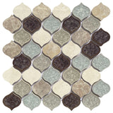 Mosaic Crackle Glass n Marble Tile Arabesque Shape - Earth