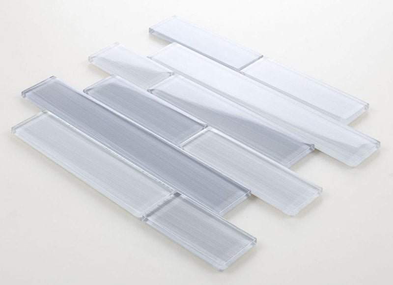 Mosaic Linear Glass Tiles Blue Grey Shining 2 x 6