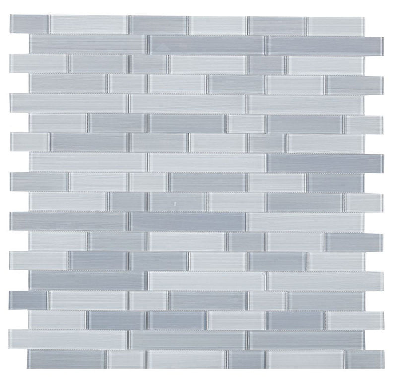 Mosaic Linear Glass Tiles Blue Grey Shining 2 x 6