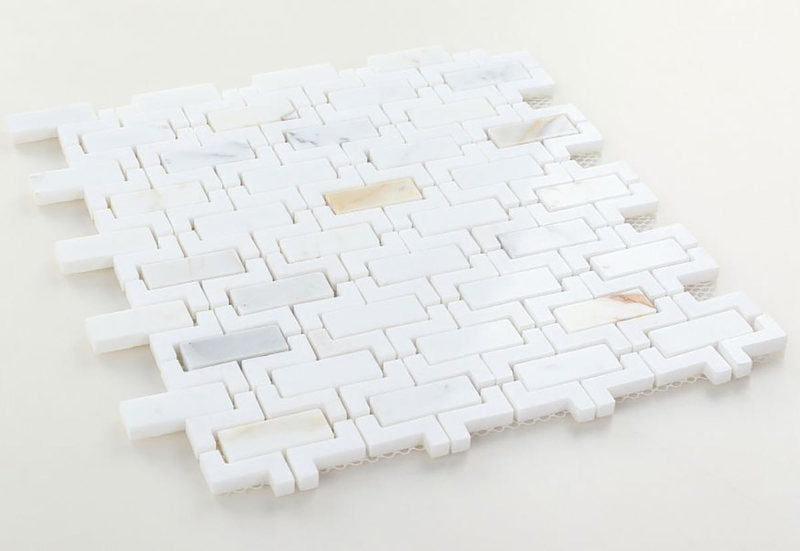 Mosaics Marble Hollow Brick Pattern - White Gold