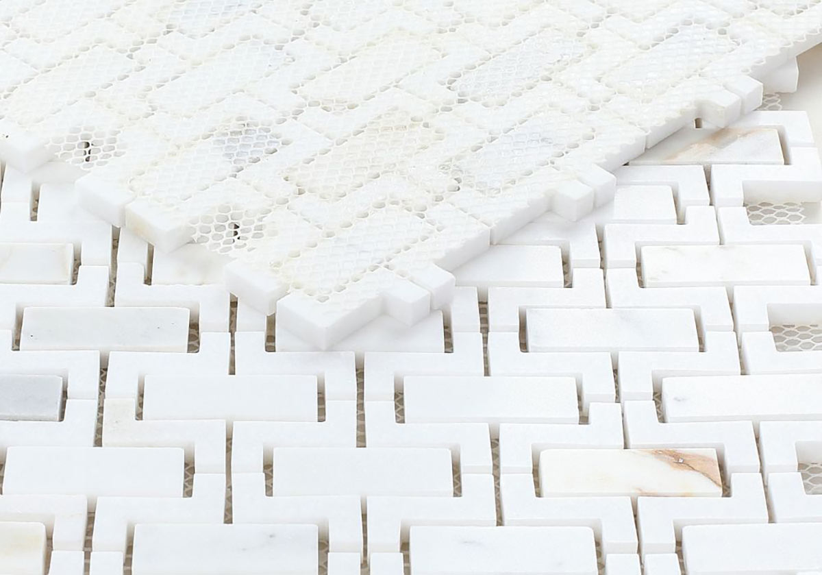 Mosaics Marble Hollow Brick Pattern - White Gold