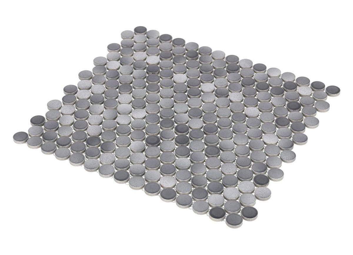 Mosaic Handmade Porcelain Penny Round - Mixed Grey