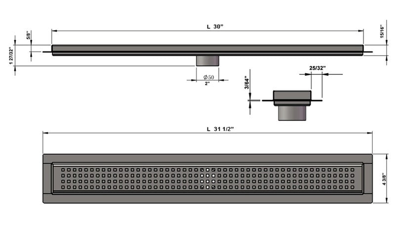 SereneDrains Linear Shower Drain Traditional Square - Brushed 30
