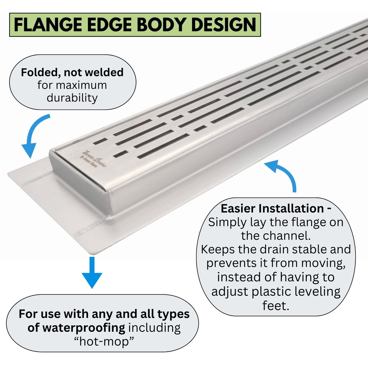 SereneDrains Linear Shower Drain Traditional Square - Brushed 30