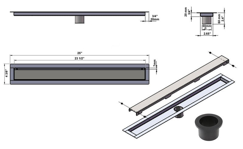 SereneDrains Linear Shower Drain Invisible Slim Design 24