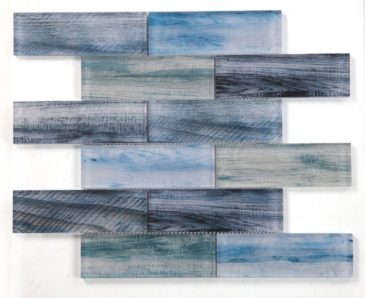 Art Wood Ocean Glass Tile Brick - Ocean Blue - 2 x 6