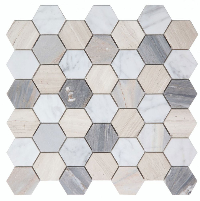 Mosaics Marble Carrara Hexagon 2x2 - Blue
