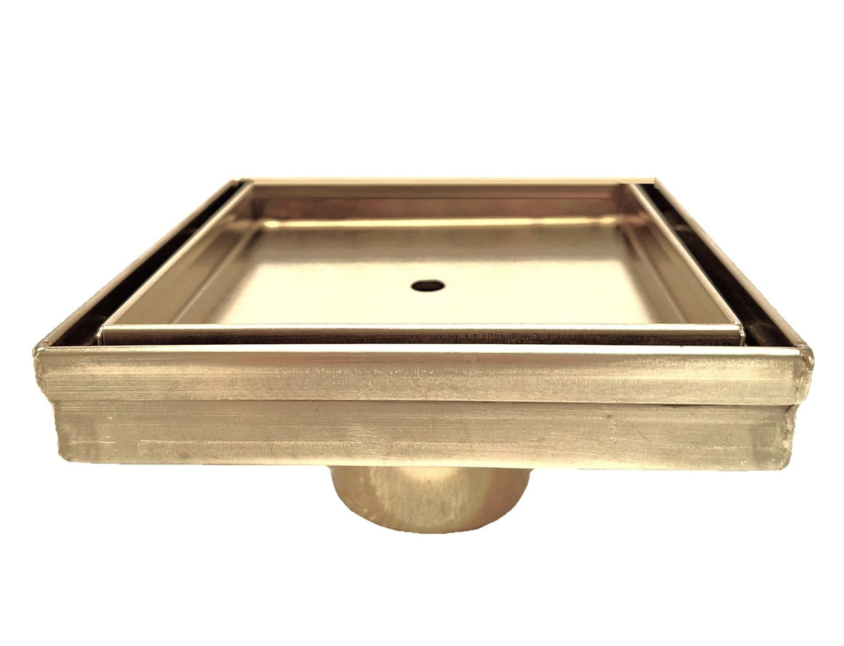 SereneDrains Square Shower Drain Tile Insert Satin Gold 5 Inch