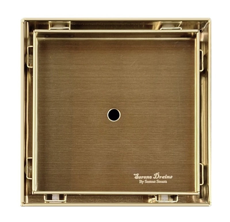 SereneDrains Square Shower Drain Tile Insert Satin Gold 5 Inch