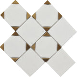 Mosaic Square Thassos Marble with Metal - White Gold
