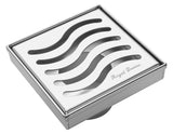 SereneDrains Square Shower Drain Ocean Wave 4 Polished