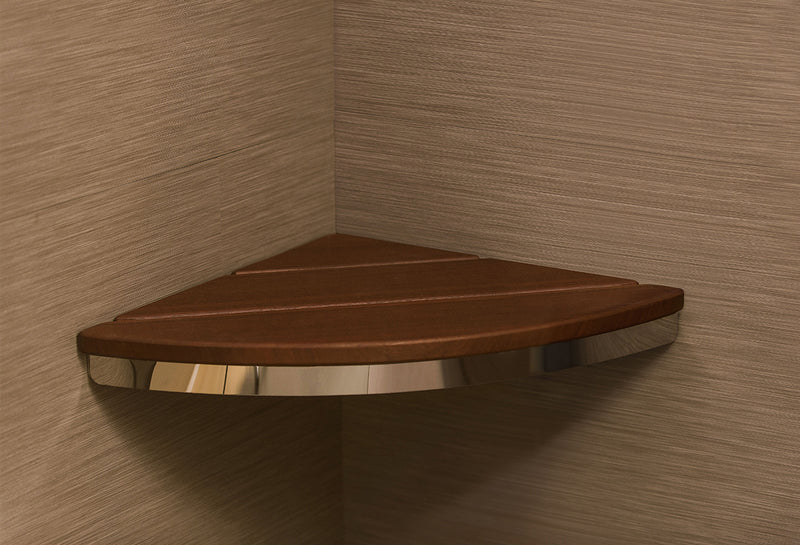 Invisia Bamboo Corner Shower Seat Brushed Stainless