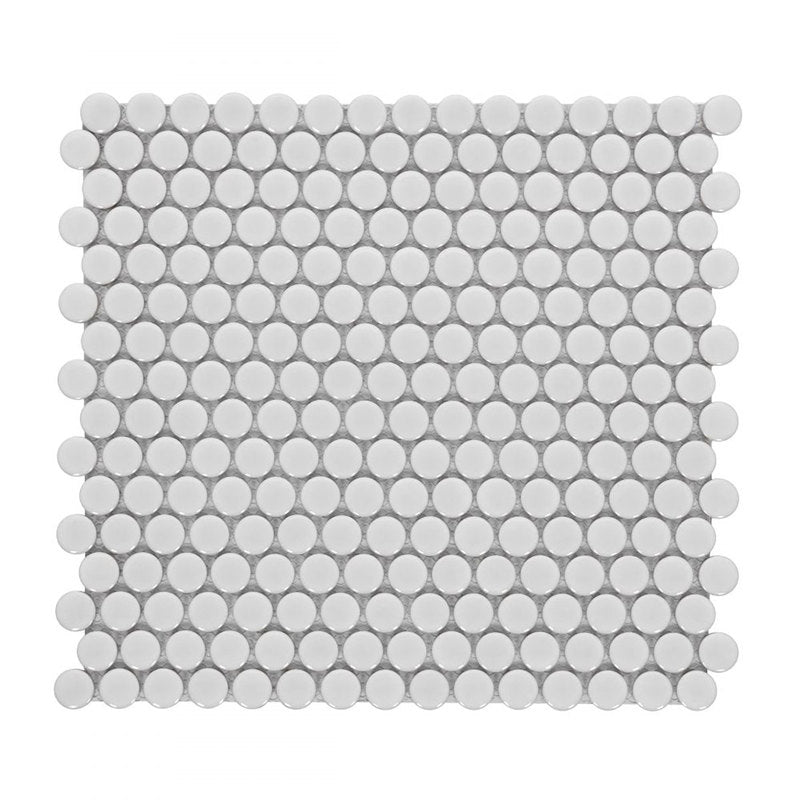 Mosaic Handmade Porcelain Penny Round - Light Grey Matte