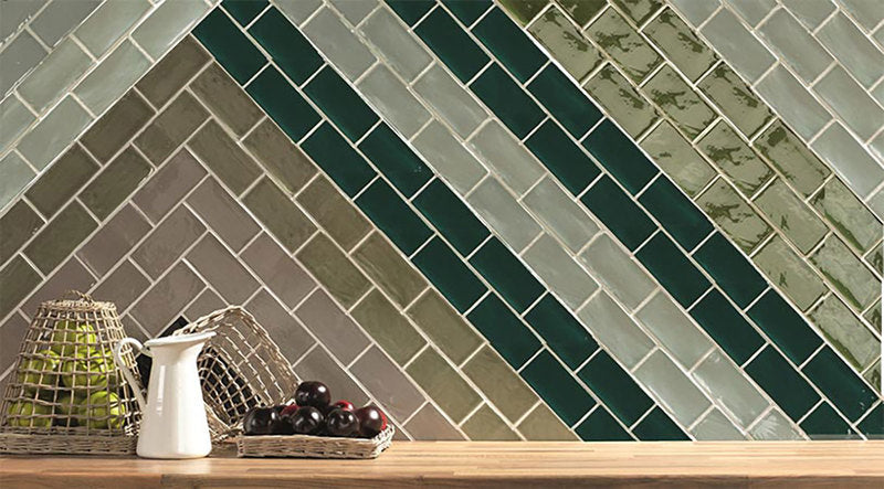Kaleidoscope Handmade Ceramic Tile 3x12 - Bottle Green
