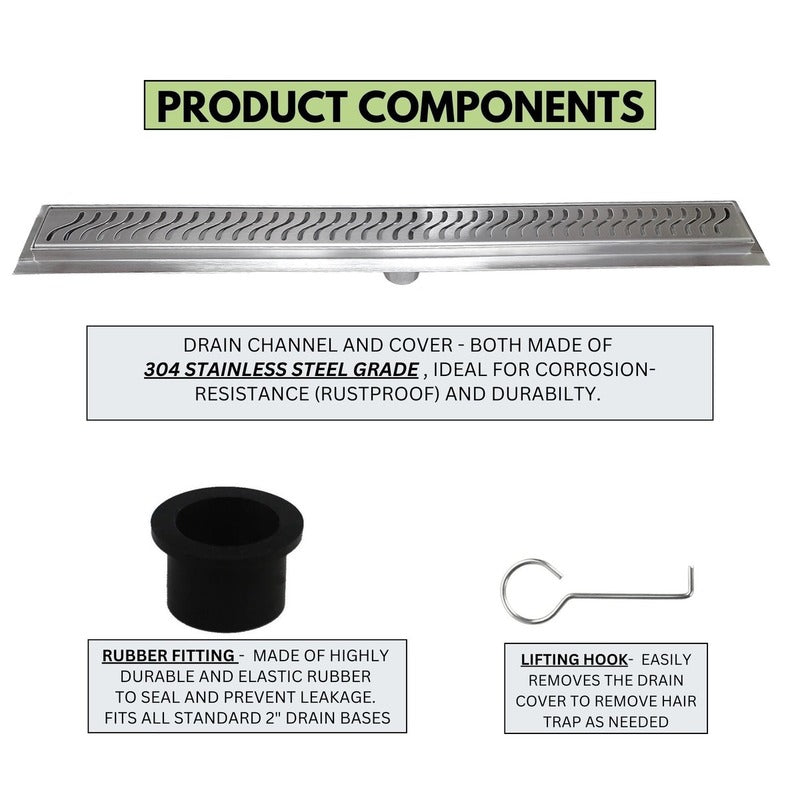 SereneDrains Linear Shower Drain Ocean Wave - Brushed 35