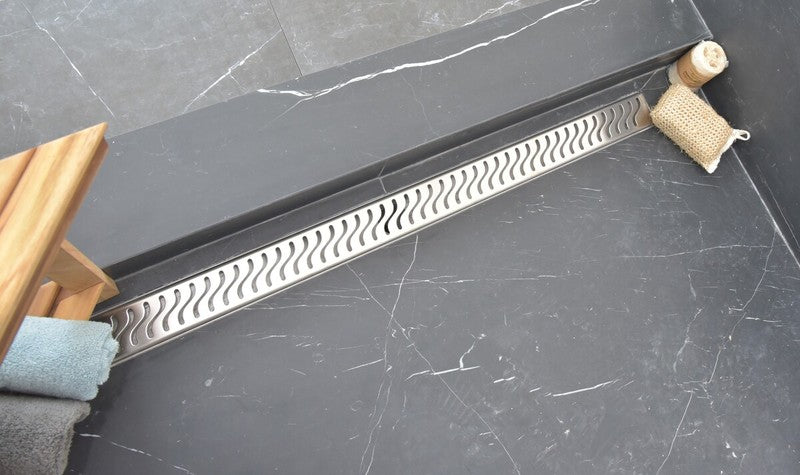 SereneDrains Linear Shower Drain Ocean Wave - Brushed 35