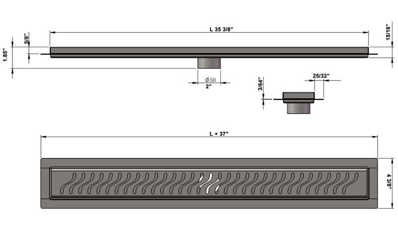 SereneDrains Linear Shower Drain Ocean Wave - Brushed 35