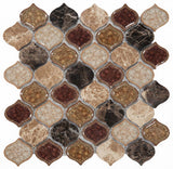 Mosaic Crackle Glass n Marble Tile Arabesque Shape - Cappuccino