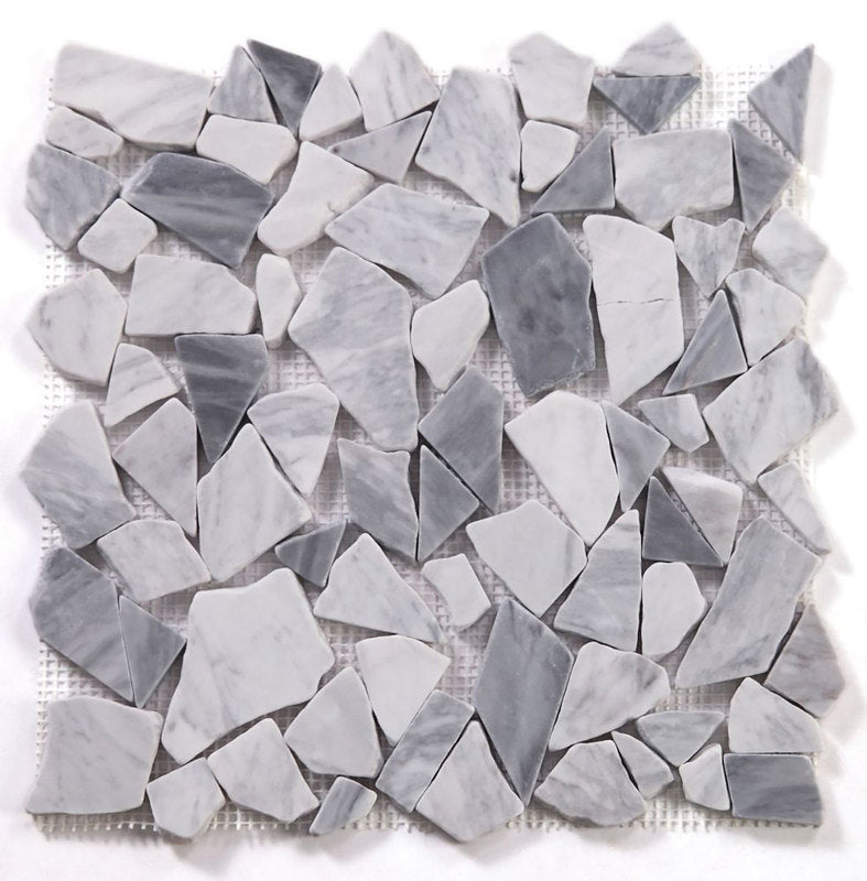 Mosaics Pebble Marble Thassos and Caribe Quartzite - White Grey